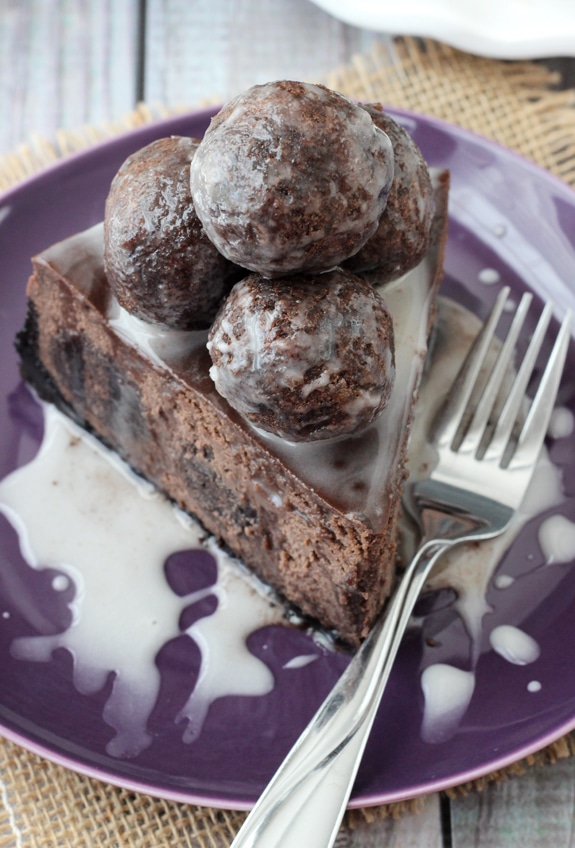 Chocolate Donut Hole Cheesecake Slice From Above
