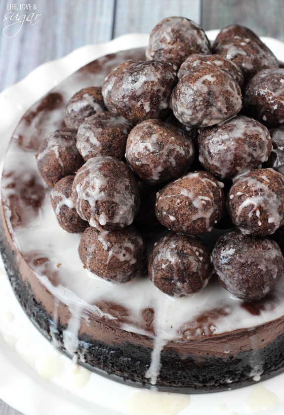 Overhead view of Chocolate Donut Hole Cheesecake