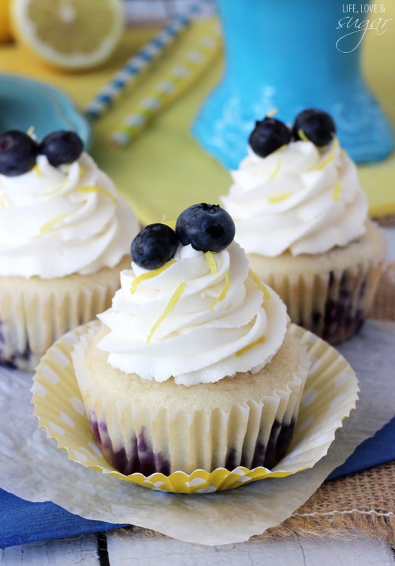Lemon Blueberry Cupcakes on a napkin