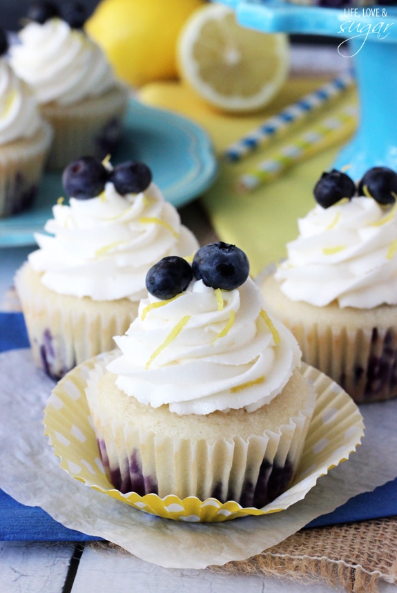 Lemon Blueberry Cupcakes with cupcake paper unwrapped
