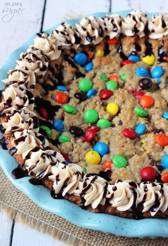 Monster Cookie Cheesecake Pie in a pie plate