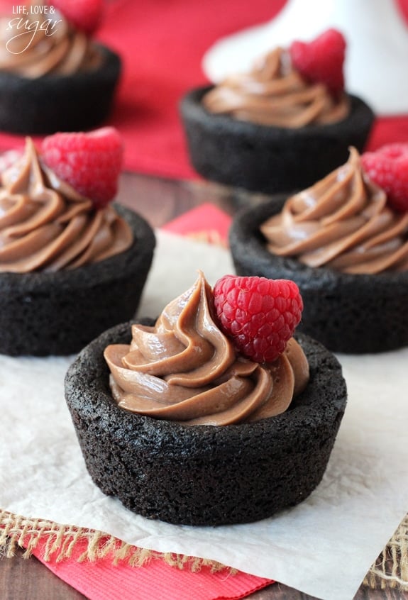 Close-up of Nutella Cheesecake Chocolate Cookie Cups 