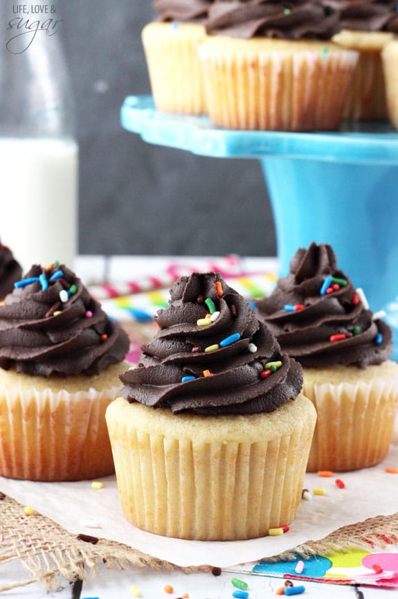 Yellow Cupcakes with Chocolate Frosting