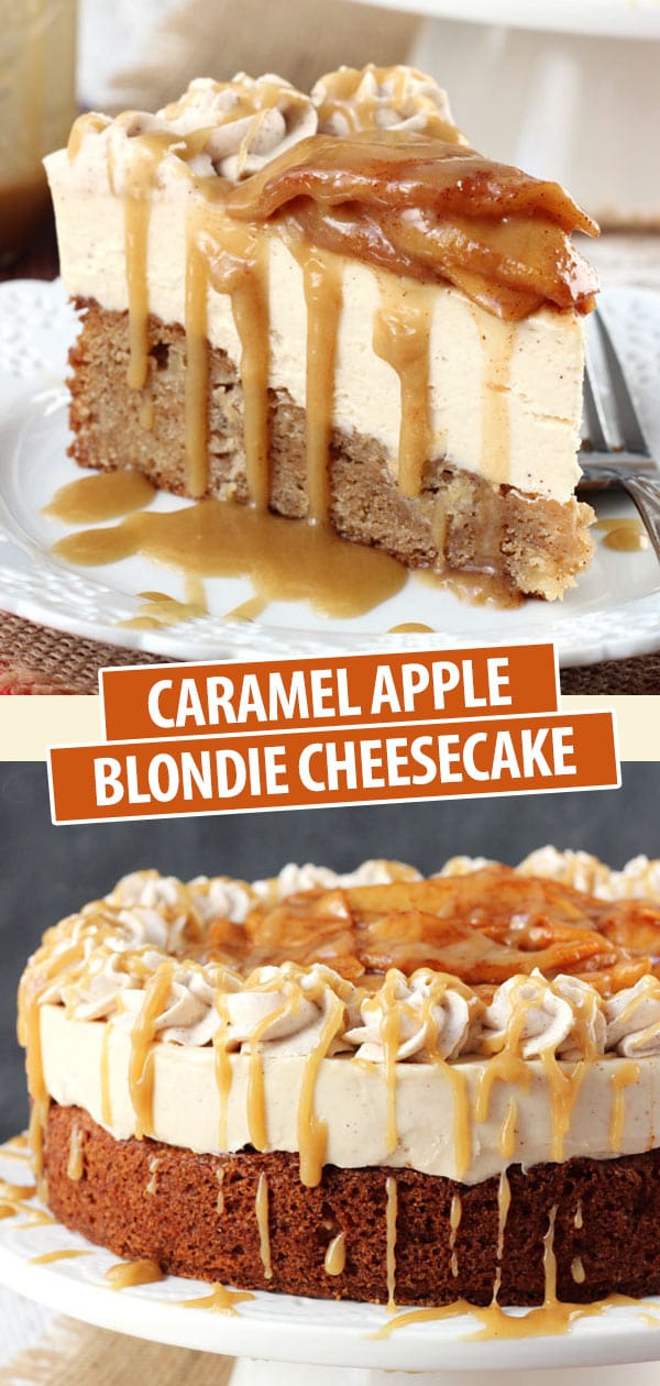 caramel apple blondie cheesecake collage