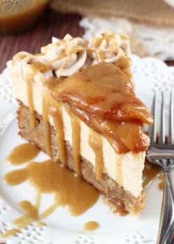 Caramel Apple Blondie Cheesecake slice on a plate
