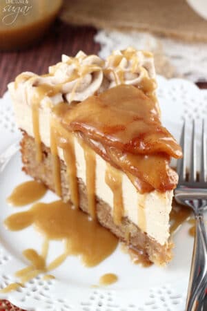 Caramel Apple Blondie Cheesecake slice on a plate