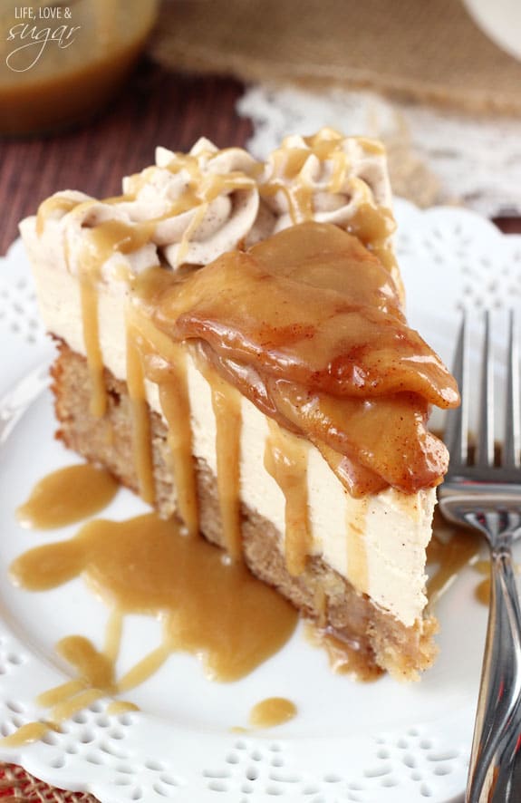 Caramel Apple Blondie Cheesecake slice on a plate