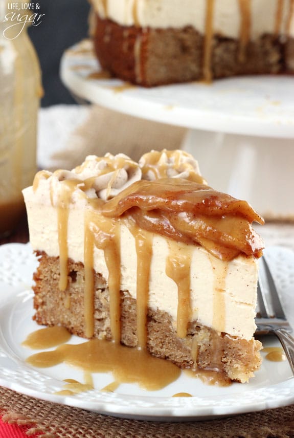 Caramel Apple Blondie Cheesecake slice on a plate