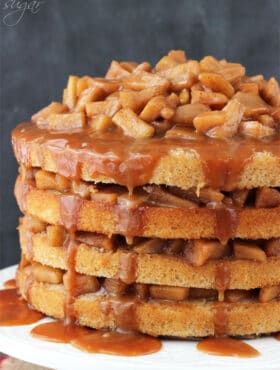 Caramel Apple Layer Cake on white stand