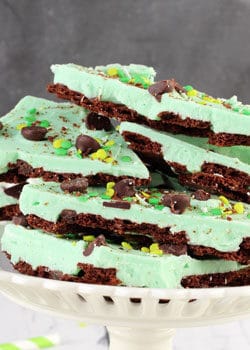Mint Chocolate Brownie Brittle Bark in white bowl