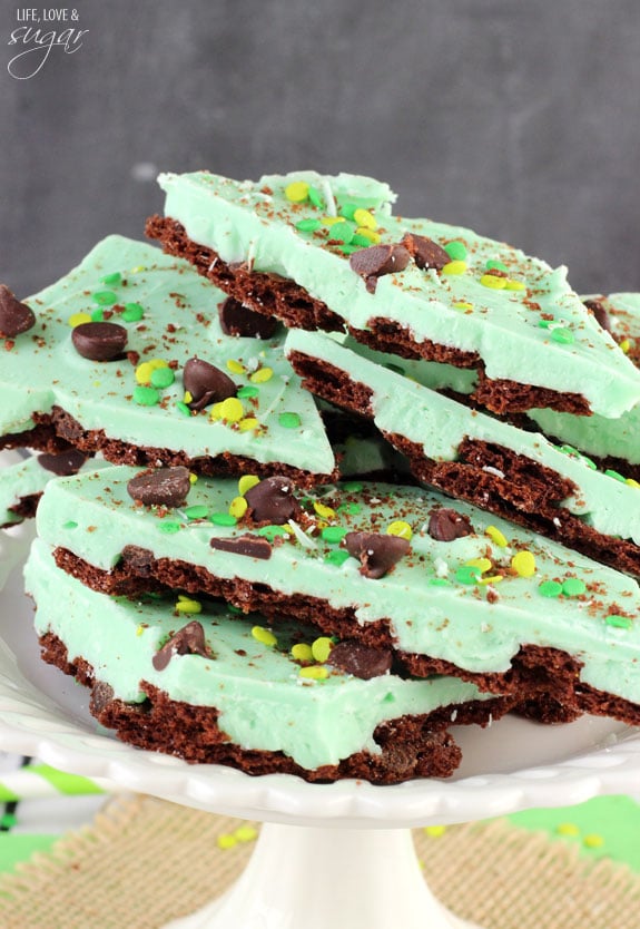 Mint Chocolate Brownie Brittle Bark pieces on a plate