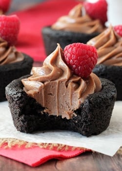 Nutella Cheesecake Chocolate Cookie Cups with bite missing
