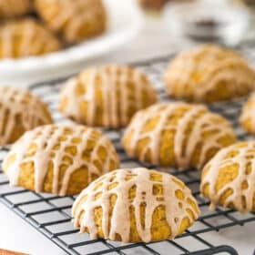 Pumpkin cookies on a cooling rack