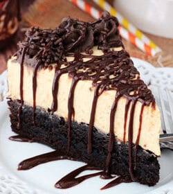 Small image of a slice of pumpkin chocolate cheesecake.