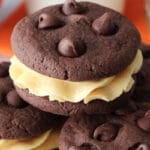 Close-up of a Pumpkin Chocolate Chip Cookie Sandwich