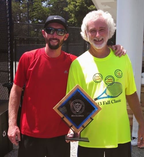 Ian and His Friend From Tennis Holding A Trophy