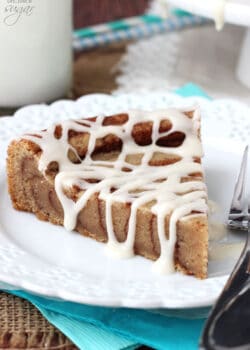 A Slice of Cinnamon Roll Cookie Cake on a plate