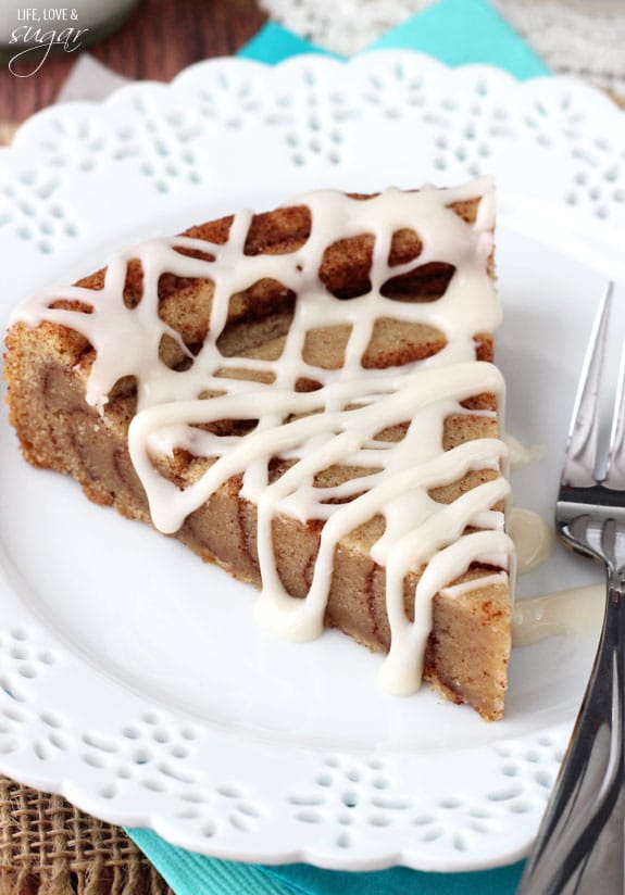 A Slice of Cinnamon Roll Cookie Cake on a plate