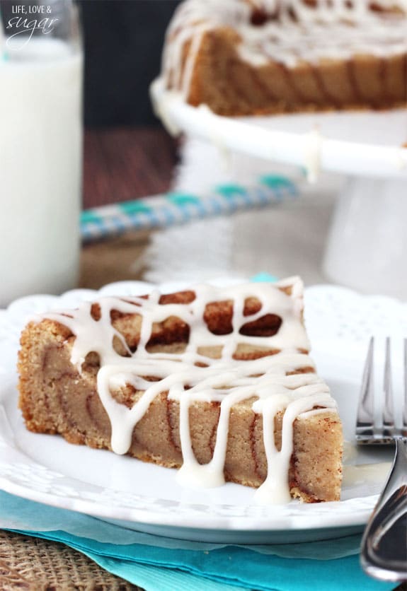 a Piece of Cinnamon Roll Cookie Cake on a Plate