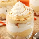 A Mini Pumpkin Cheesecake Trifle in a jar