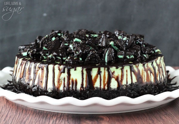 A Mint Oreo Cheesecake on a plate