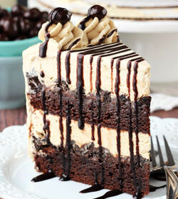 Mocha Brownie Ice Cream Cake Slice on a Plate