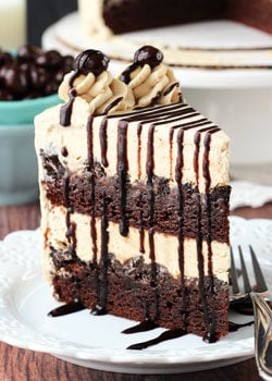 Mocha Brownie Ice Cream Cake Slice on a Plate