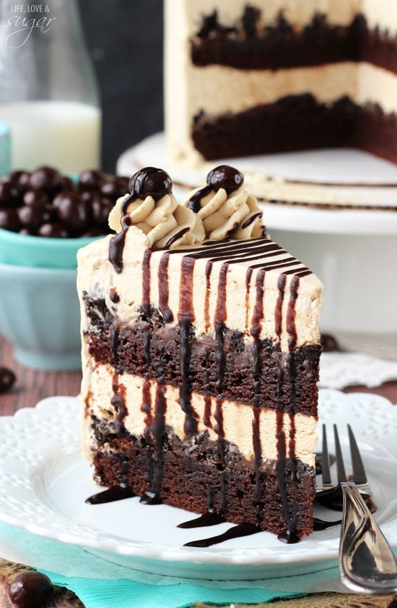 Mocha Brownie Ice Cream Cake slice on a plate