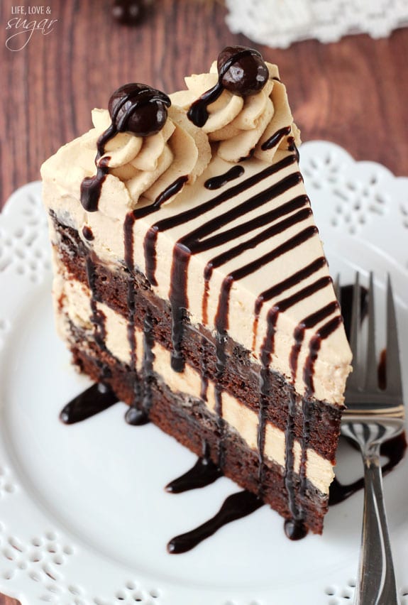 Mocha Brownie Ice Cream Cake slice on a plate