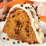 Pumpkin Chocolate Chip Bundt Cake on white plate