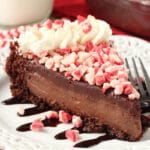 Brownie Brittle Peppermint Chocolate Pie slice on white plate