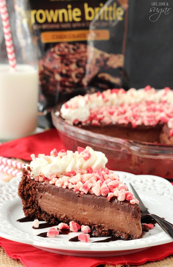 Brownie Brittle Peppermint Chocolate Pie slice on a plate