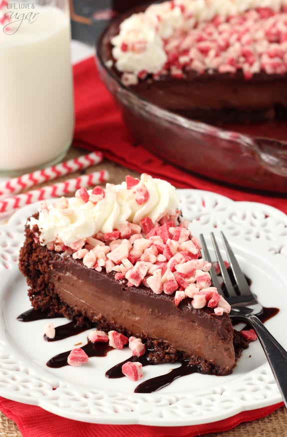 Brownie Brittle Peppermint Chocolate Pie slice on a plate