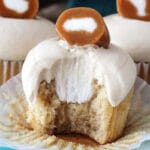 Caramel Cream Cupcakes with bite taken out