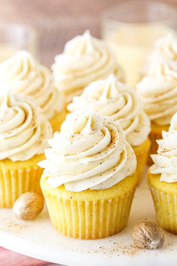 Frosted Eggnog Cupcakes on a plate