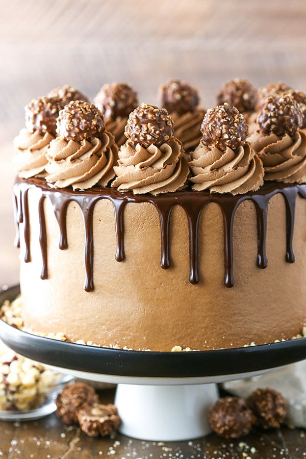 Nutella Chocolate Cake on a cake pedastal