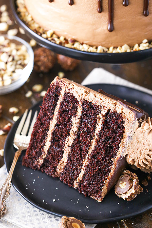 Nutella Chocolate Cake slice on a plate