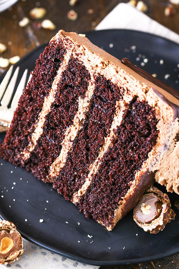 Nutella Chocolate Cake slice on a plate