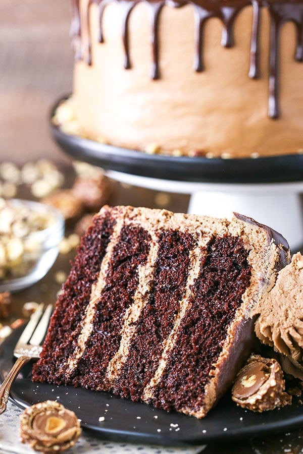 Nutella Chocolate Cake slice on a plate