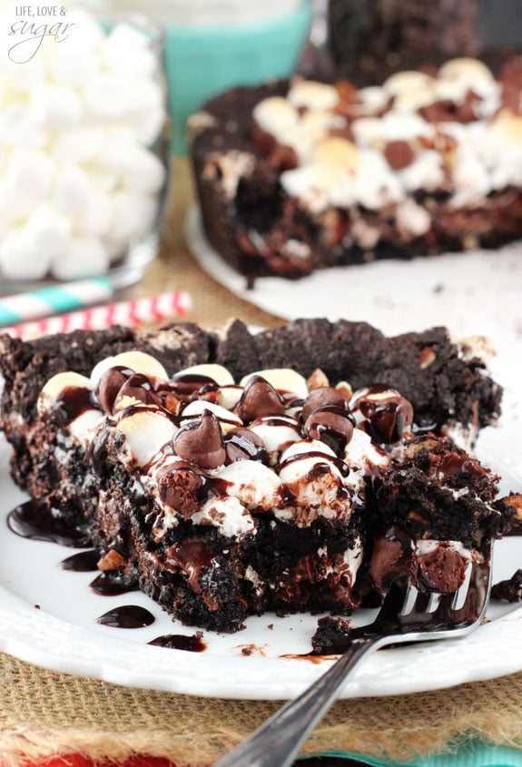 Rocky Road Cookie Cake slice on a plate