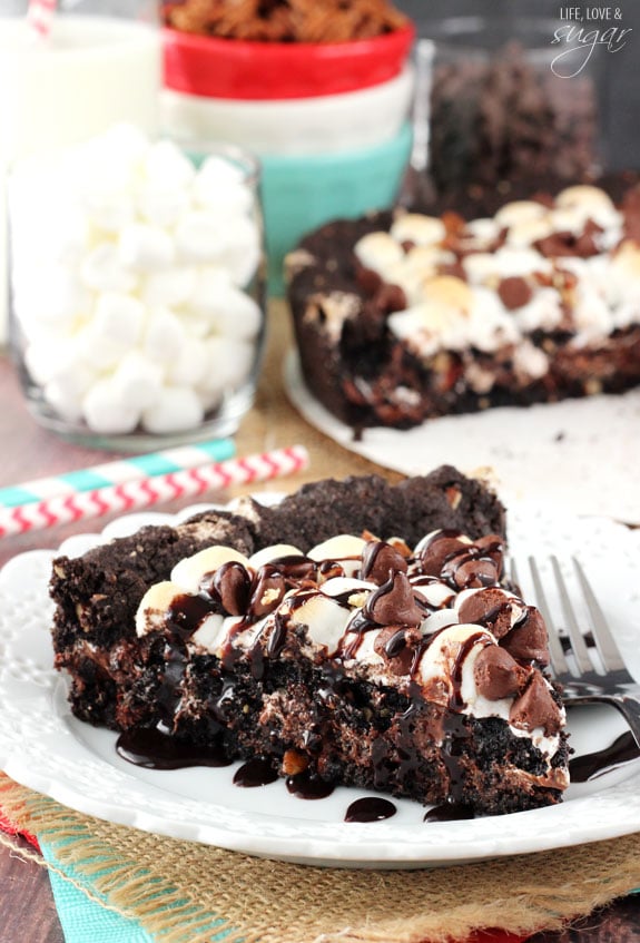 Rocky Road Cookie Cake slice on a plate