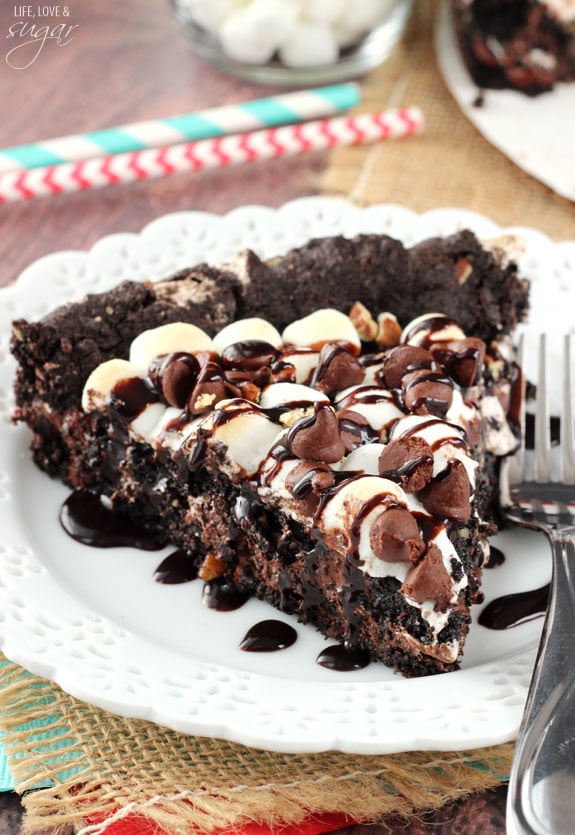 Rocky Road Cookie Cake slice on a plate