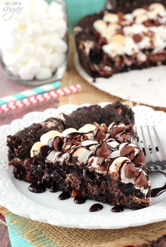 Rocky Road Cookie Cake slice on a plate