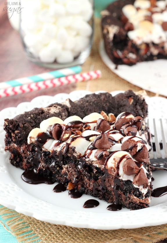 Rocky Road Cookie Cake slice on a plate