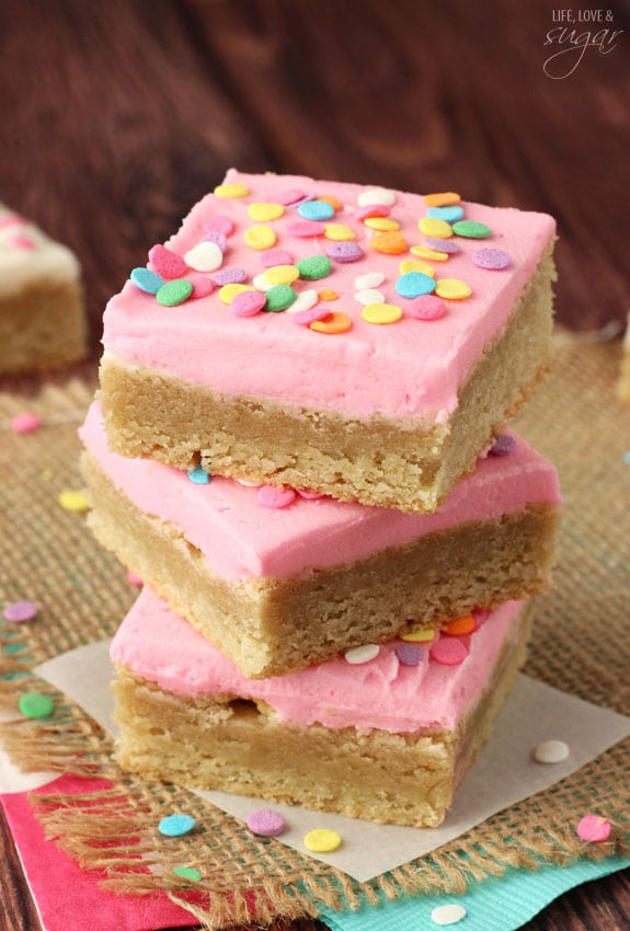 Frosted Sugar Cookie Bars in a stack