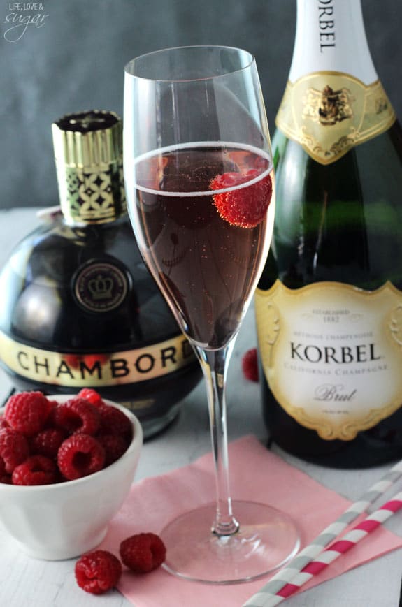 Black Raspberry Bellini in a champagne glass