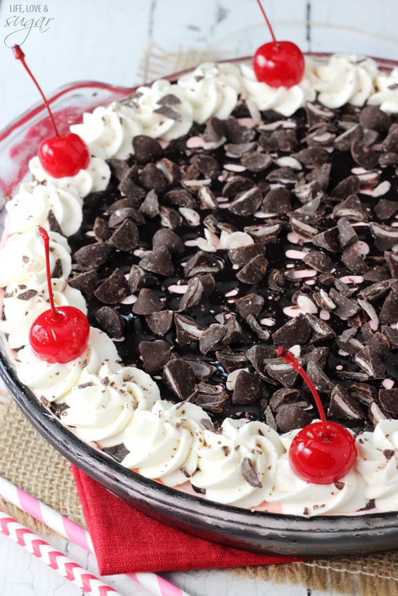 Chocolate Cherry Ice Cream Pie in a pie plate