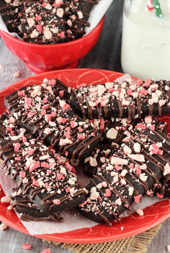Chocolate Peppermint Shortbread Cookies on a plate