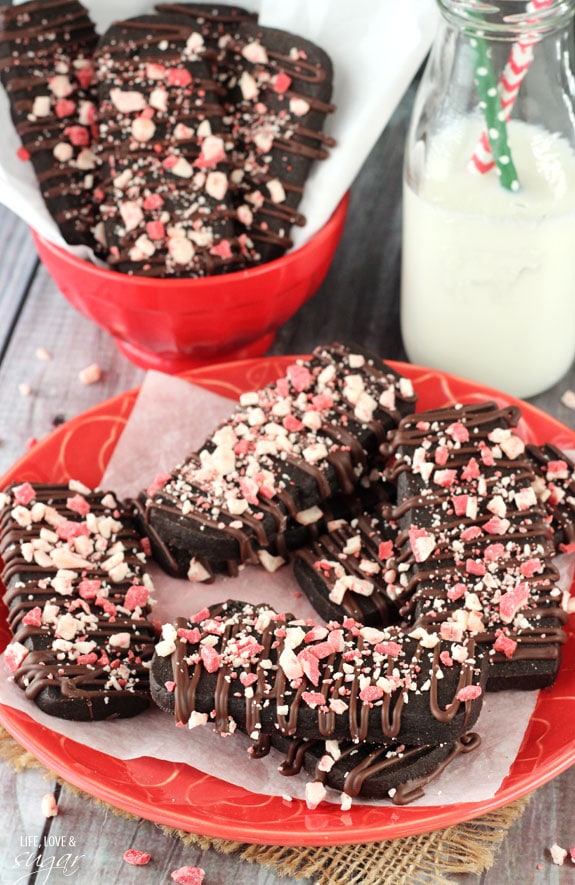 Chocolate Peppermint Shortbread Cookies on a plate