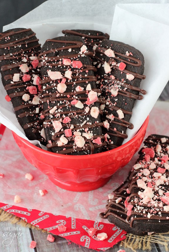 Chocolate Peppermint Shortbread Cookies in a bowl